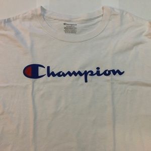 Champion Script Logo T Shirt, Mens Size XXL, White